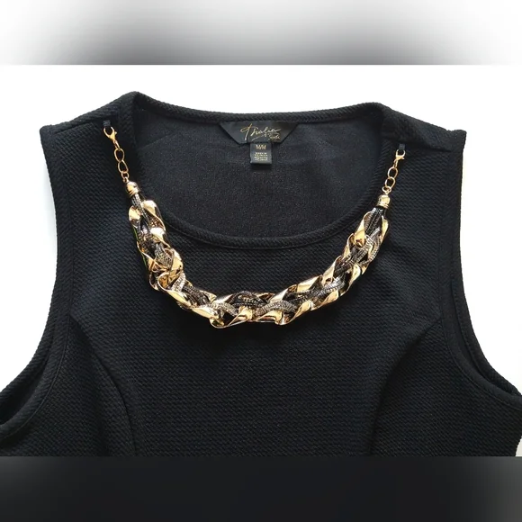 Thalia Sodi Sleeveless Top Black Solid &  Detachable Gold Silver Necklace Chain - Picture 3 of 12